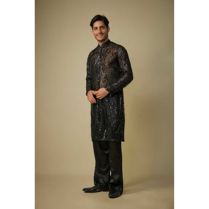 Masumi Mewawalla Black Embroidered Kurta and Pant (Set of 2)