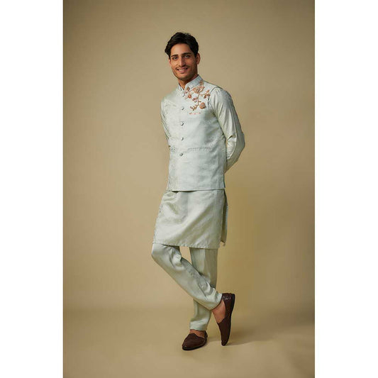 Masumi Mewawalla Sage Green Embroidered Bundi with Kurta and Pant (Set of 3)