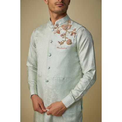 Masumi Mewawalla Sage Green Embroidered Bundi with Kurta and Pant (Set of 3)