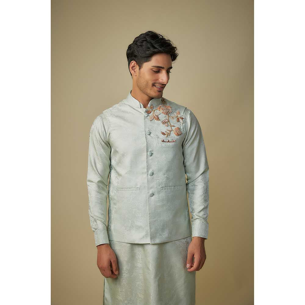 Masumi Mewawalla Sage Green Embroidered Bundi with Kurta and Pant (Set of 3)
