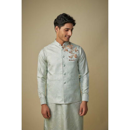 Masumi Mewawalla Sage Green Embroidered Bundi with Kurta and Pant (Set of 3)