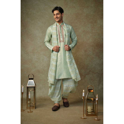 Masumi Mewawalla Sage Green Embroidered Kurta with Dupatta and Dhoti (Set of 3)