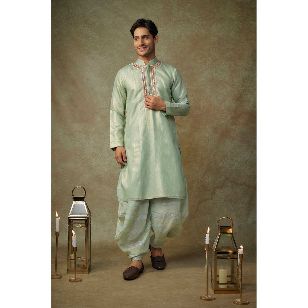 Masumi Mewawalla Sage Green Embroidered Kurta with Dupatta and Dhoti (Set of 3)