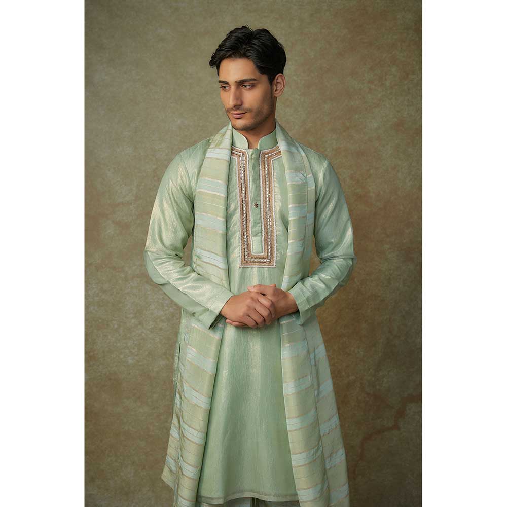 Masumi Mewawalla Sage Green Embroidered Kurta with Dupatta and Dhoti (Set of 3)