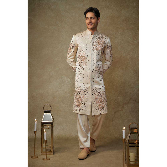 Masumi Mewawalla Beige Embroidered Sherwani with Pant (Set of 2)