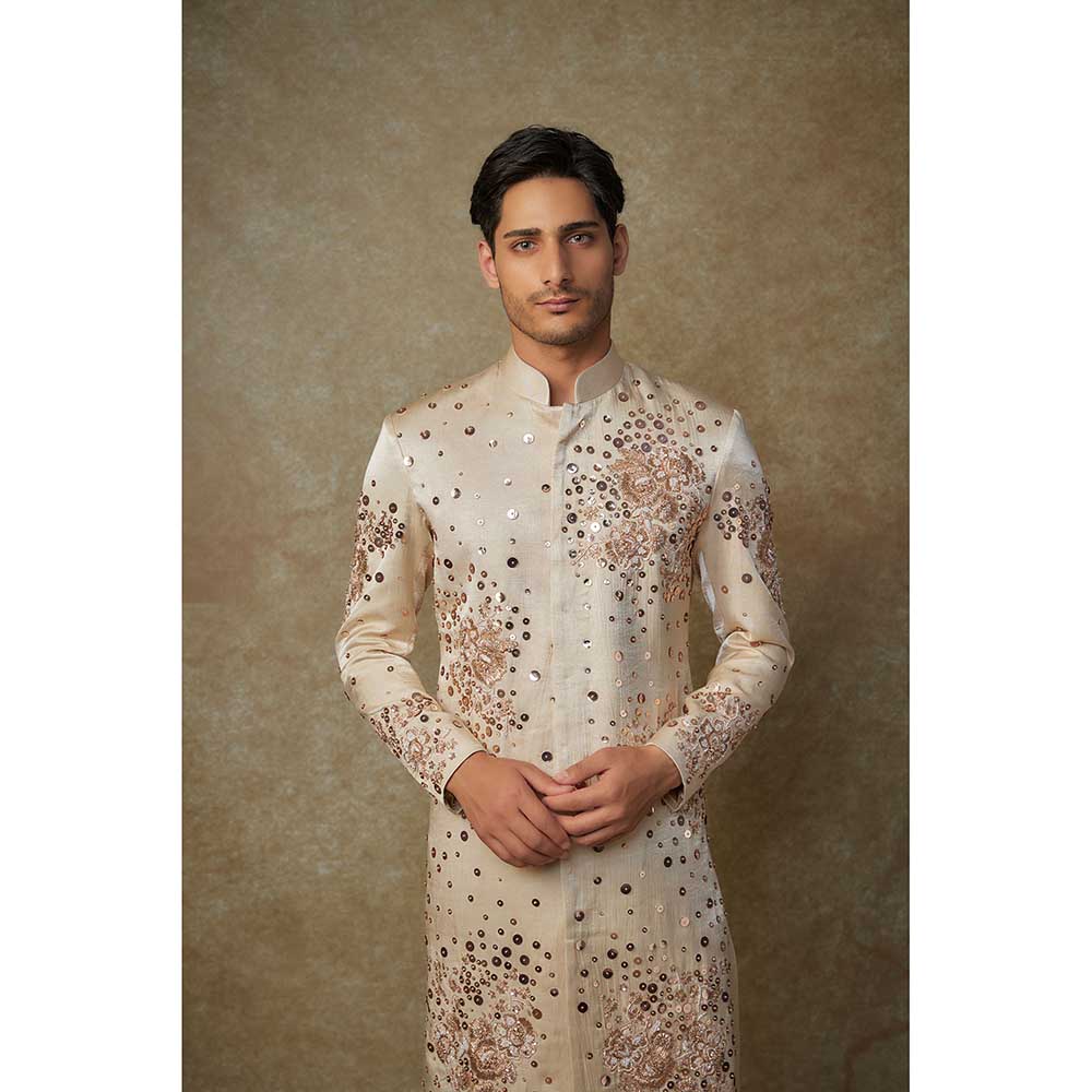 Masumi Mewawalla Beige Embroidered Sherwani with Pant (Set of 2)