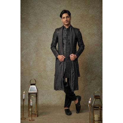 Masumi Mewawalla Black Embroidered Sherwani with Pant and Dupatta (Set of 3)