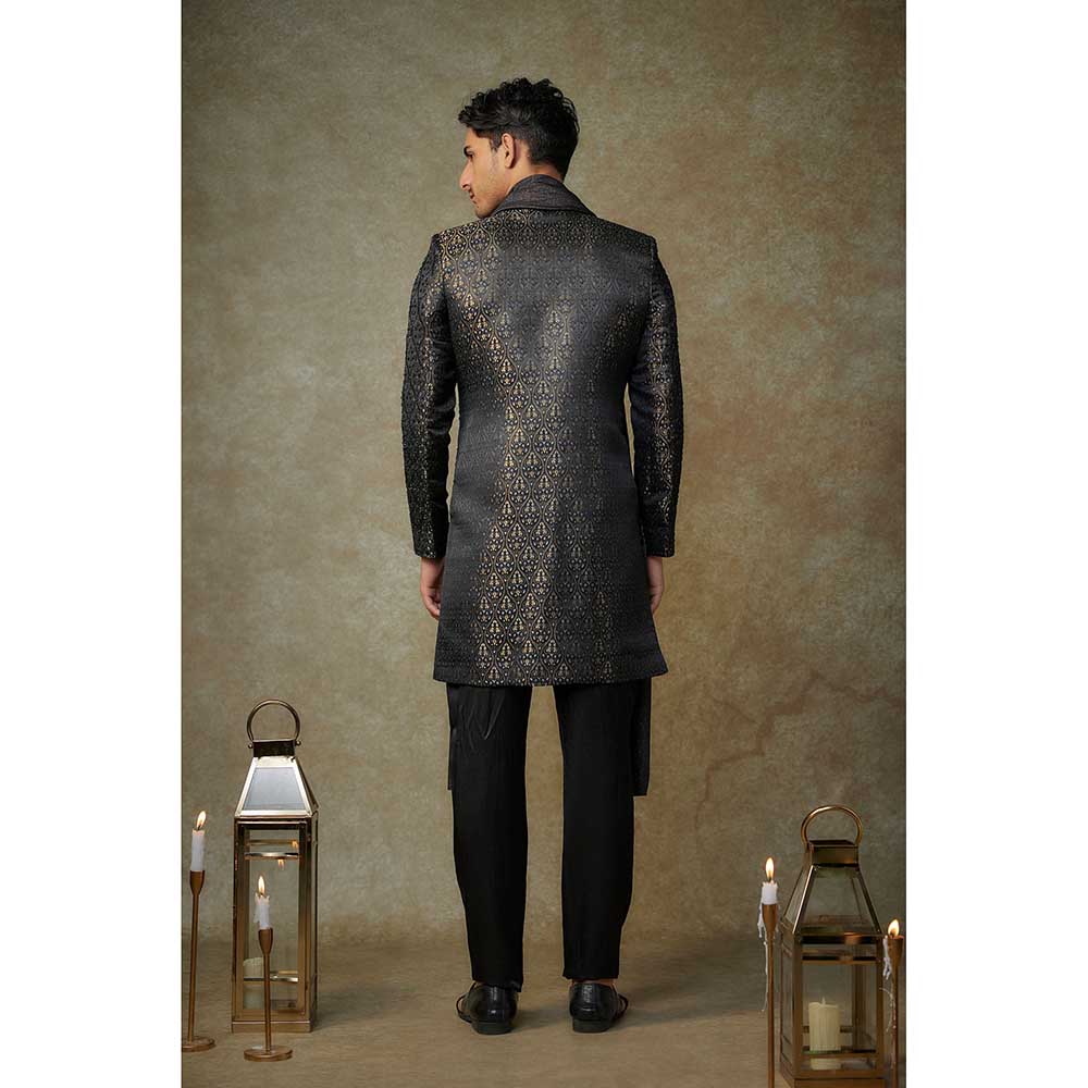 Masumi Mewawalla Black Embroidered Sherwani with Pant and Dupatta (Set of 3)