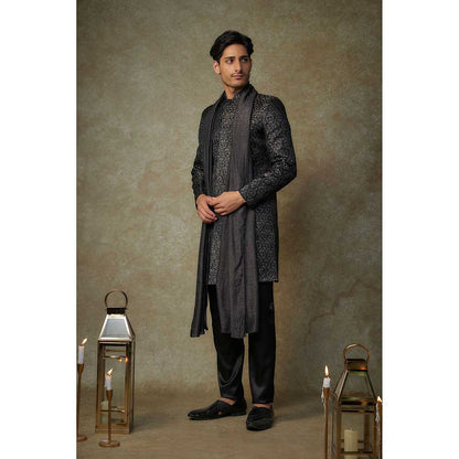 Masumi Mewawalla Black Embroidered Sherwani with Pant and Dupatta (Set of 3)