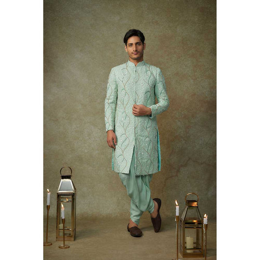 Masumi Mewawalla Mint Green Embroidered Sherwani with Dhoti (Set of 2)