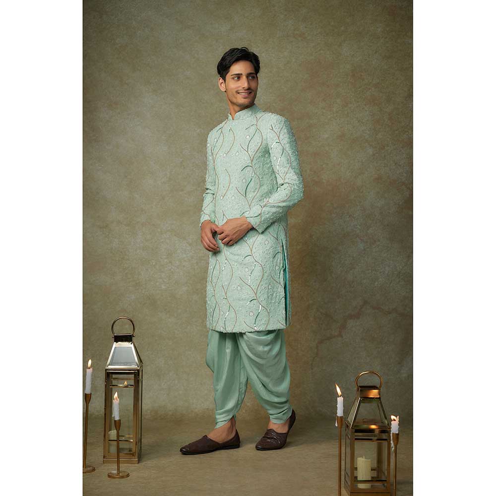 Masumi Mewawalla Mint Green Embroidered Sherwani with Dhoti (Set of 2)