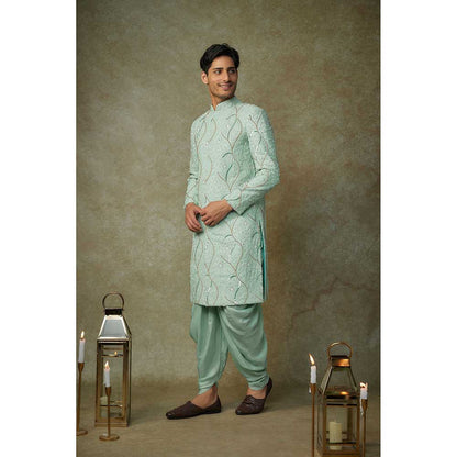 Masumi Mewawalla Mint Green Embroidered Sherwani with Dhoti (Set of 2)