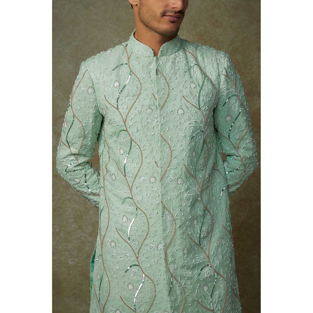 Masumi Mewawalla Mint Green Embroidered Sherwani with Dhoti (Set of 2)