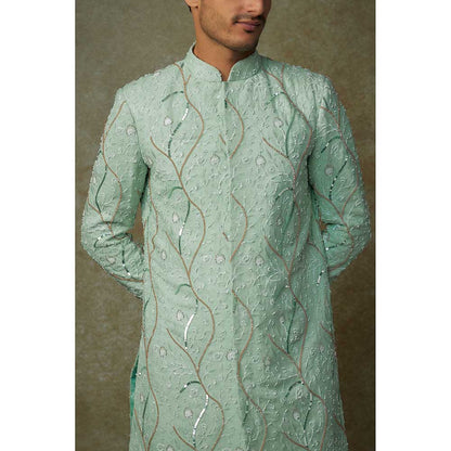 Masumi Mewawalla Mint Green Embroidered Sherwani with Dhoti (Set of 2)