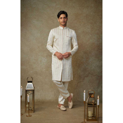 Masumi Mewawalla Beige Crystal Embroidered Sherwani with Pant (Set of 2)