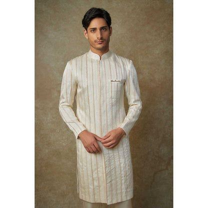 Masumi Mewawalla Beige Crystal Embroidered Sherwani with Pant (Set of 2)