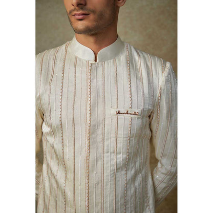 Masumi Mewawalla Beige Crystal Embroidered Sherwani with Pant (Set of 2)