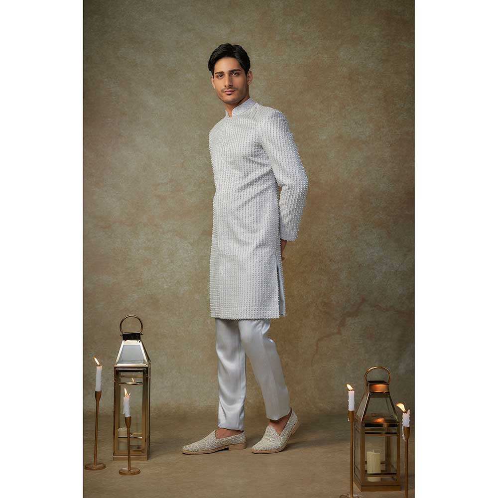 Masumi Mewawalla Grey Embroidered Sherwani with Pant (Set of 2)
