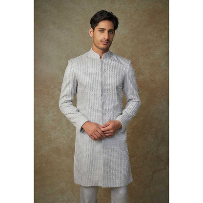 Masumi Mewawalla Grey Embroidered Sherwani with Pant (Set of 2)