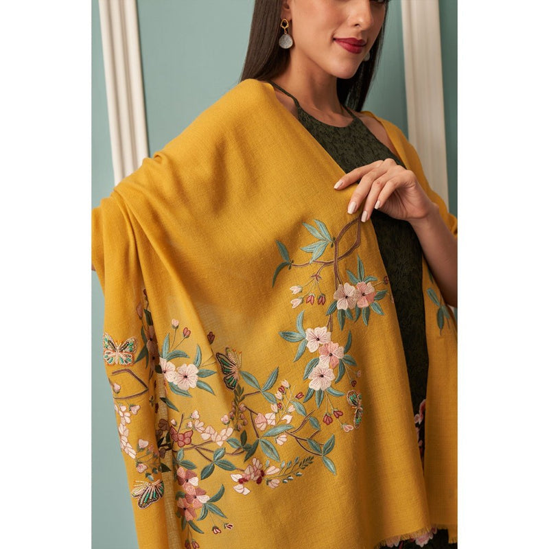 MAULI CASHMERE A Garden Diary Embroidered Fine Merino Wool Stole