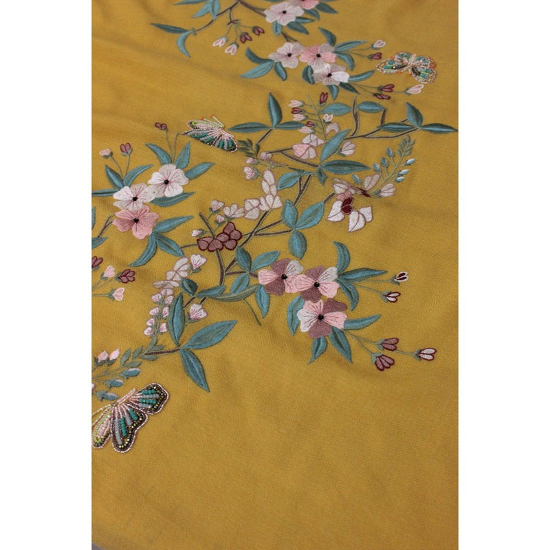 MAULI CASHMERE A Garden Diary Embroidered Fine Merino Wool Stole