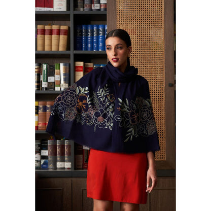 MAULI CASHMERE Floral Bouquet Embroidered Fine Merino Wool Stole