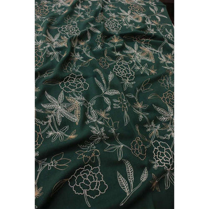 MAULI CASHMERE Golden Peony Embroidered Fine Merino Wool Stole