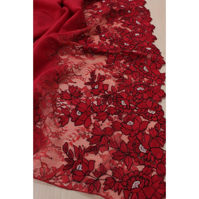MAULI CASHMERE A Rose Filigree Embroidered Wool Silk Stole