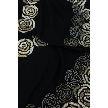 MAULI CASHMERE Golden Rose Embroidered Fine Merino Wool Stole