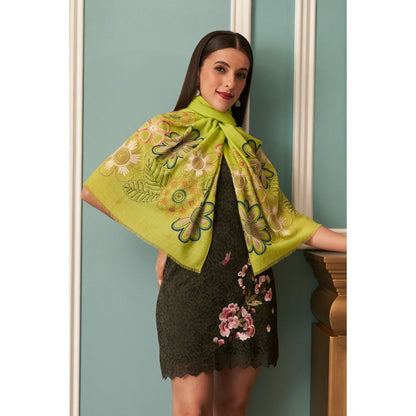 MAULI CASHMERE Floral Bliss Embroidered Fine Merino Wool Stole