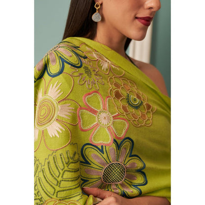 MAULI CASHMERE Floral Bliss Embroidered Fine Merino Wool Stole