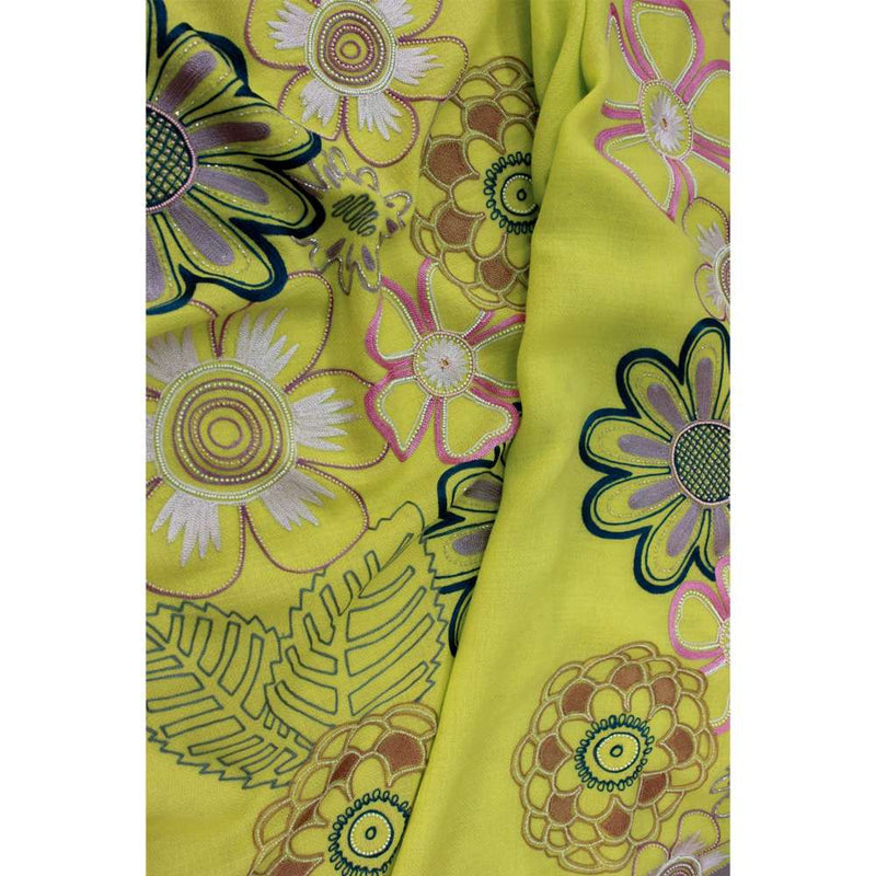 MAULI CASHMERE Floral Bliss Embroidered Fine Merino Wool Stole