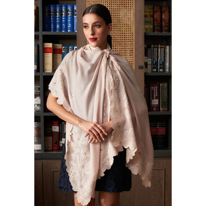 MAULI CASHMERE Magnificent Magnolia Embroidered Fine Merino Wool Stole