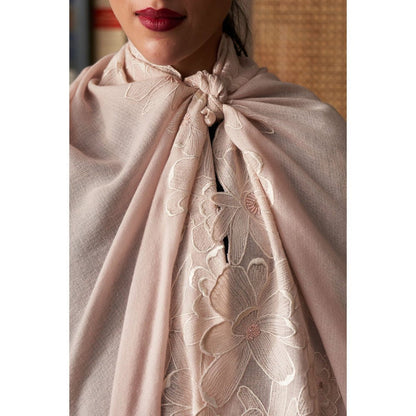 MAULI CASHMERE Magnificent Magnolia Embroidered Fine Merino Wool Stole
