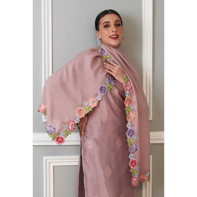 MAULI CASHMERE Floral Sprinkle Embroidered Wool Silk Stole