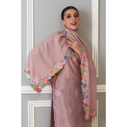 MAULI CASHMERE Floral Sprinkle Embroidered Wool Silk Stole