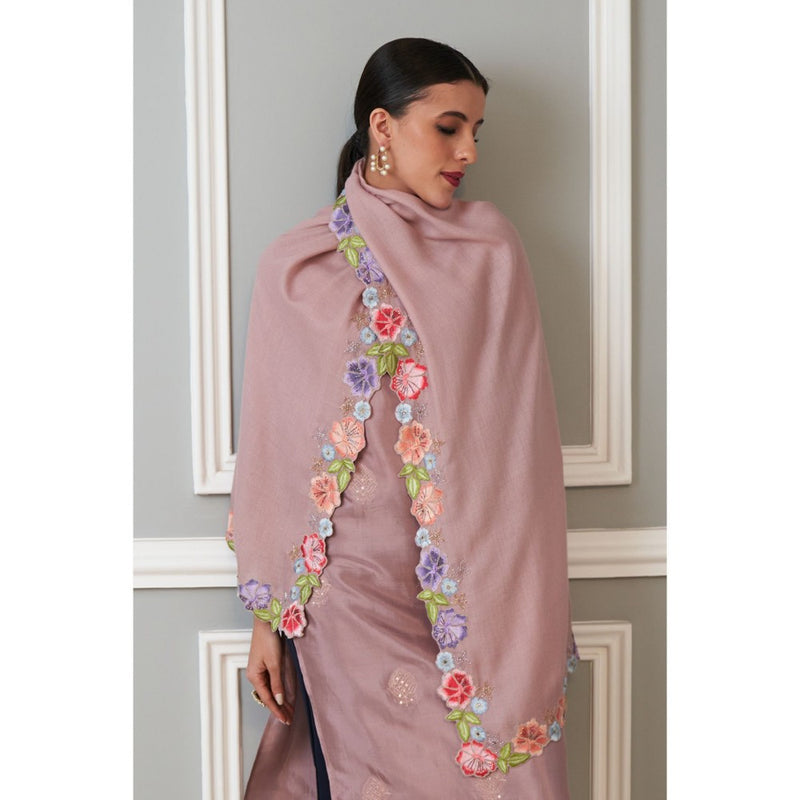 MAULI CASHMERE Floral Sprinkle Embroidered Wool Silk Stole