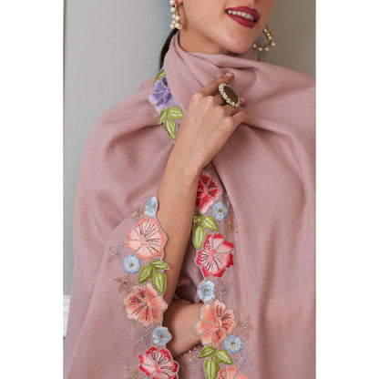 MAULI CASHMERE Floral Sprinkle Embroidered Wool Silk Stole