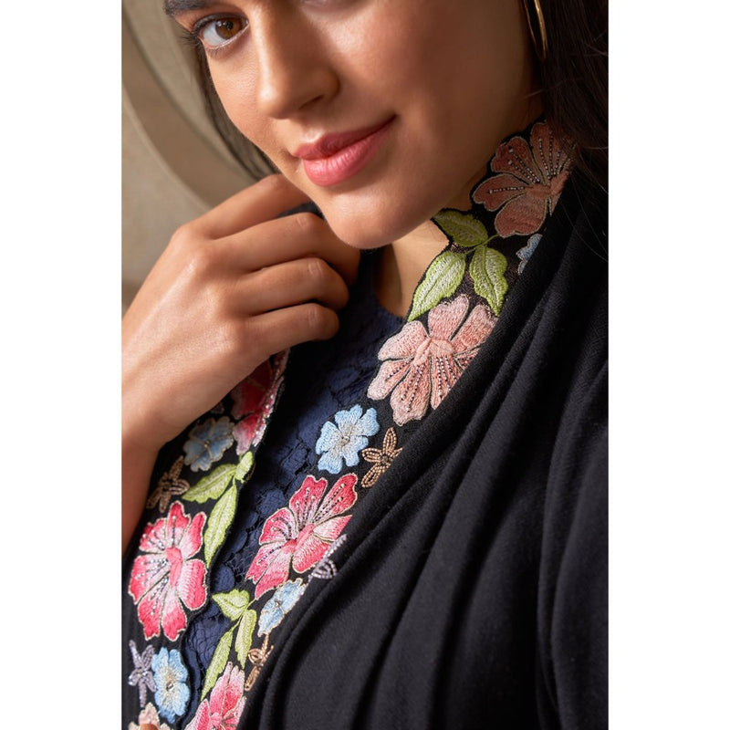 MAULI CASHMERE Floral Sprinkle Embroidered Wool Silk Stole