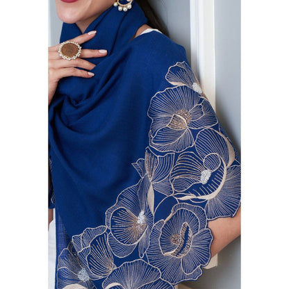 MAULI CASHMERE Poppy Affair Embroidered Wool Silk Stole