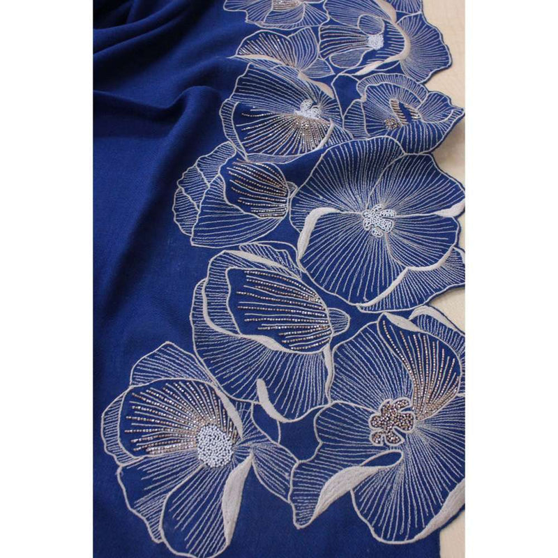 MAULI CASHMERE Poppy Affair Embroidered Wool Silk Stole