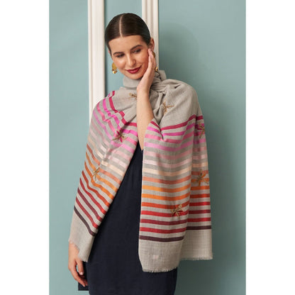 MAULI CASHMERE Golden Wings Embroidered Fine Wool Silk Stripe