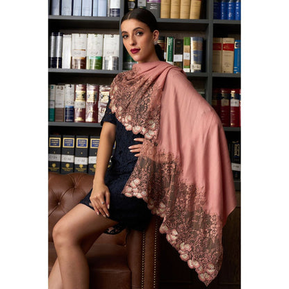 MAULI CASHMERE Dainty Petals Embroidered Wool Silk Stole