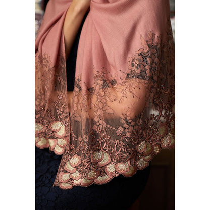 MAULI CASHMERE Dainty Petals Embroidered Wool Silk Stole