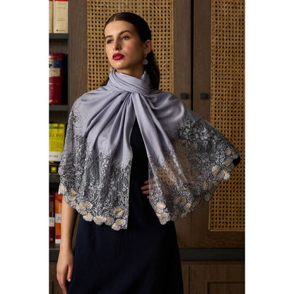 MAULI CASHMERE Dainty Petals Embroidered Wool Silk Stole