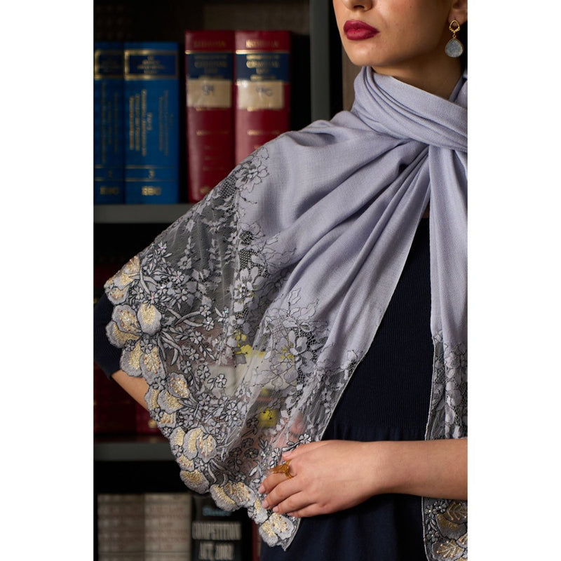 MAULI CASHMERE Dainty Petals Embroidered Wool Silk Stole