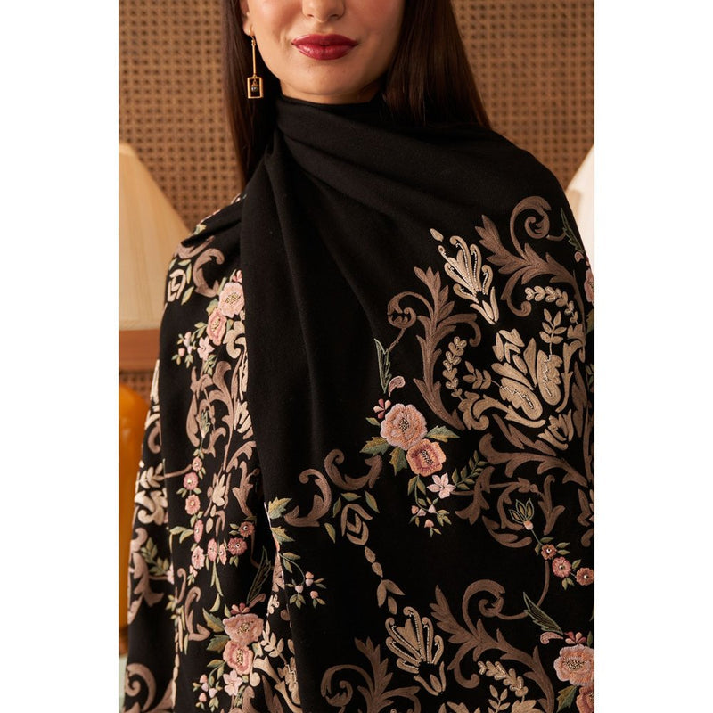 MAULI CASHMERE Victorian Love Embroidered Wool Silk Stole