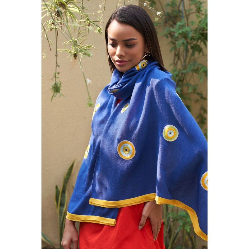MAULI CASHMERE The Evil Eye Embroidered Wool Silk Stole