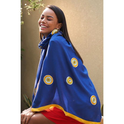 MAULI CASHMERE The Evil Eye Embroidered Wool Silk Stole