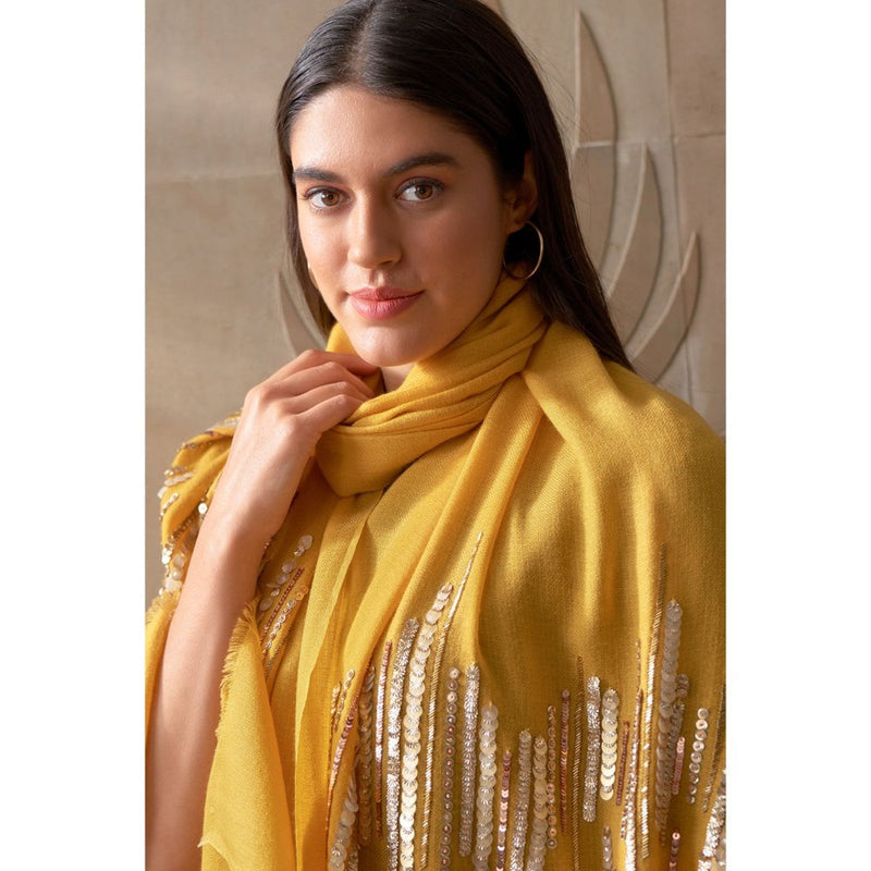 MAULI CASHMERE Shooting Stars Embroidered Wool Silk Stole